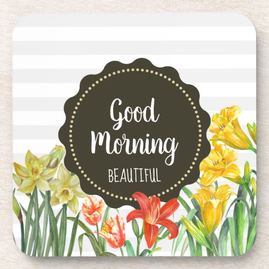 水カラーイエローオレンジ春の花デザイン コースター (正面)