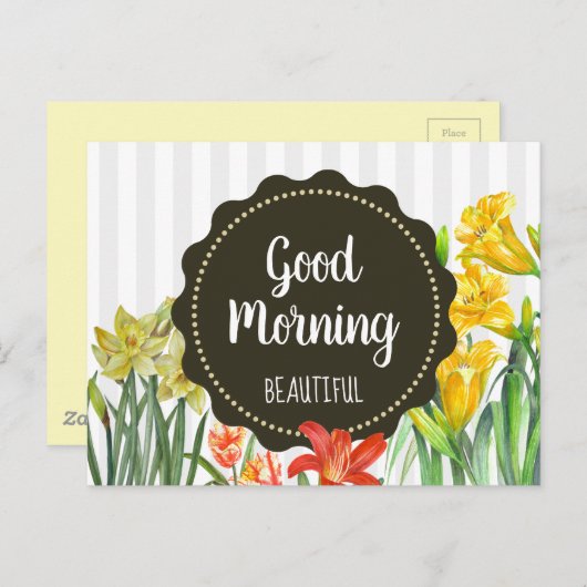 水カラーイエローオレンジ春の花デザイン ポストカード (正面/裏面)