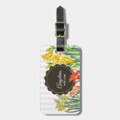 水カラーイエローオレンジ春の花デザイン ラゲッジタグ (正面縦)