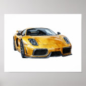 水カラーイエローカーイラストレーション ポスター (正面)