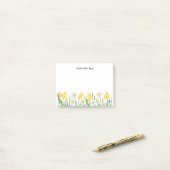 水カラーイエローチューリップカスタム文字 ポストイット (デスク上)