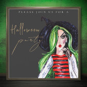 水カラーウィッチアダルトハローウィンパーティ招待状