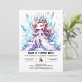 水カラーウィムシープリンセス誕生日 招待状 (スタンド正面)
