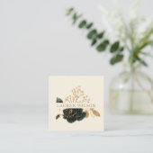 水カラーエメラルド金ゴールドエレガントフローラ スクエア名刺 (スタンド正面)