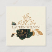水カラーエメラルド金ゴールドエレガントフローラ スクエア名刺 (正面)