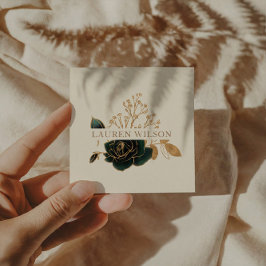 水カラーエメラルド金ゴールドエレガントフローラ スクエア名刺