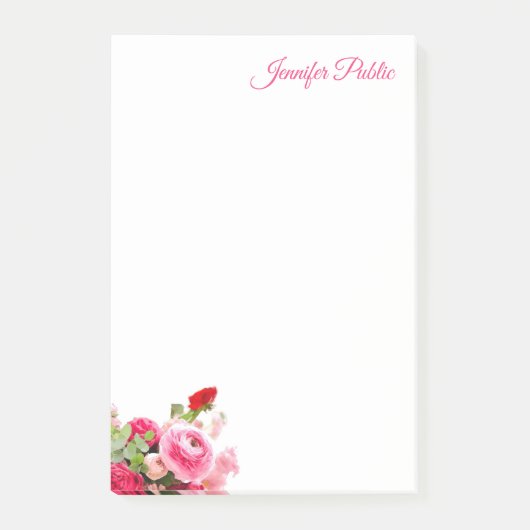 水カラーエレガントバラハンドスクリプト文字フローラ ポストイット (正面)