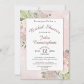 水カラーエレガントフローラマウブピンクブライダルシャワー 招待状 (正面)