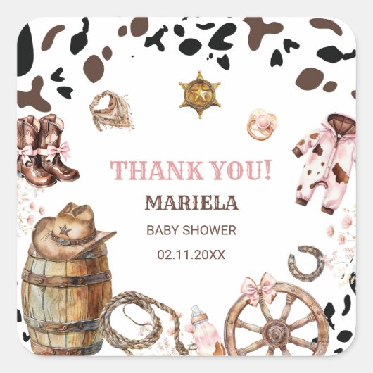 水カラーエレガントリトル女性のカーボーイロデオカントリーb スクエアシール (正面)