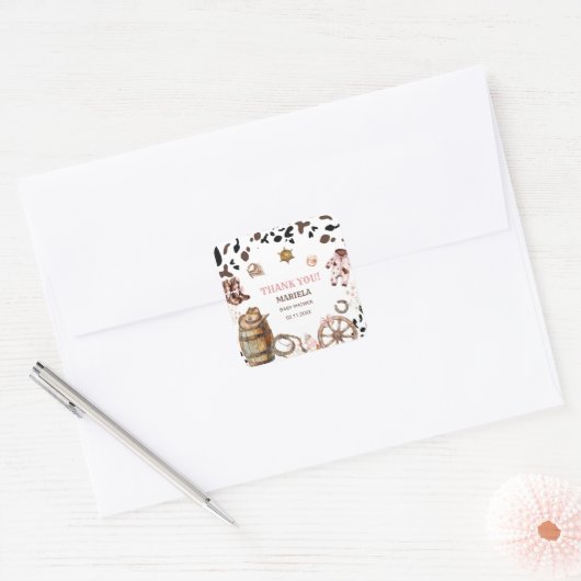 水カラーエレガントリトル女性のカーボーイロデオカントリーb スクエアシール (封筒)