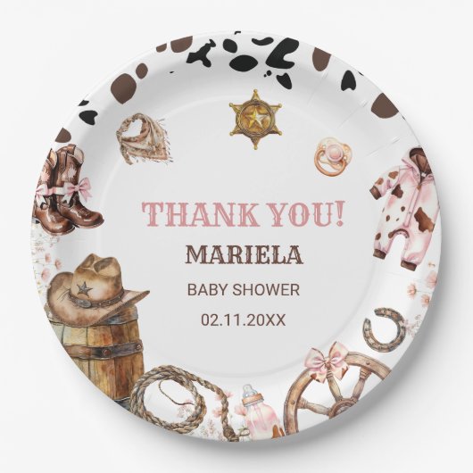 水カラーエレガントリトル女性のカーボーイロデオカントリーb ペーパープレート (正面)