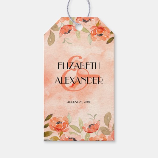 水カラーオレンジフローラブライダルシャワーの好意 ギフトタグ (正面)