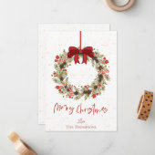 水カラーオレンジベリーリースメリークリスマス ノートカード (正面/裏面インサイチュ)