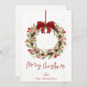 水カラーオレンジベリーリースメリークリスマス ノートカード (正面/裏面)