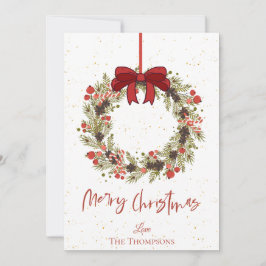 水カラーオレンジベリーリースメリークリスマス ノートカード