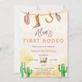 水カラーカウボーイニュートラルサザンファースト誕生日 招待状 (正面)