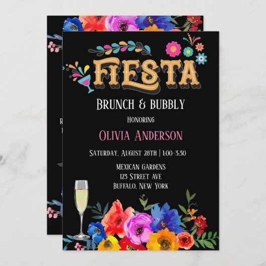 水カラーカラフルフローラフィエスタブランチ&バブリー 招待状 (正面/裏面)
