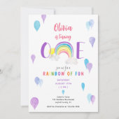 水カラーカラフルレインボーONE第1誕生日 招待状 (正面)