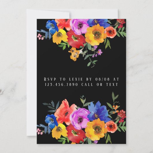 水カラーカラフル花模様フィエスタウェディングシャワー 招待状 (裏面)