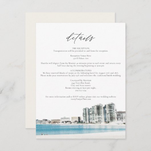 水カラーカンクンビーチ結婚式詳細カード 招待状 (正面/裏面)