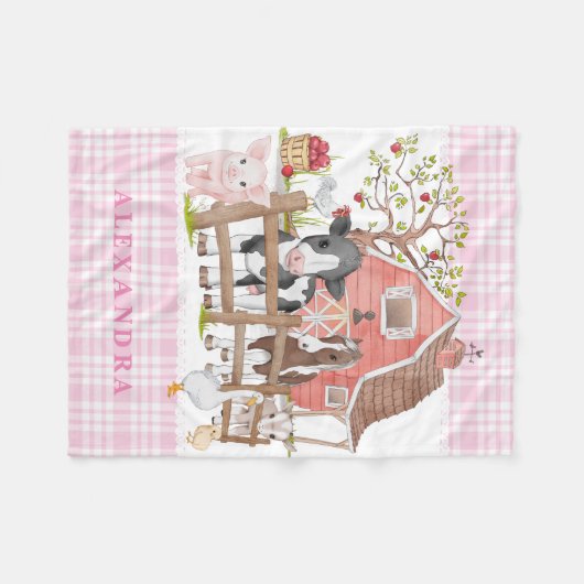 水カラーカントリーファームアニマルズベビーガール子供部屋 フリースブランケット (正面(横))