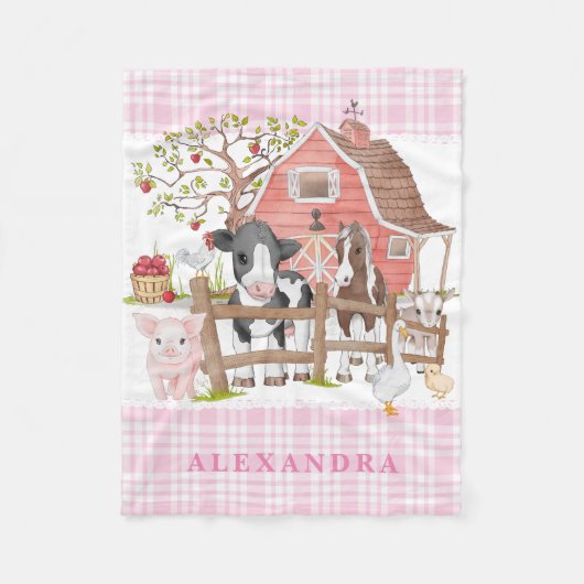 水カラーカントリーファームアニマルズベビーガール子供部屋 フリースブランケット (正面)