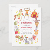 水カラーカーニバルサーカスアニマル子供の誕生日 インビテーションポストカード (正面/裏面)