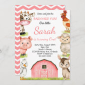 水カラーガーリーファームアニマルズ誕生日招待状 招待状 (正面/裏面)