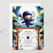 水カラーキッズ忍者誕生日 招待状 (正面/裏面)