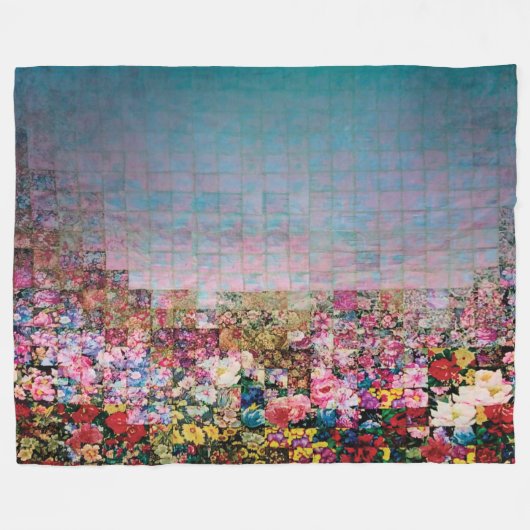 水カラーキルトティール（緑がかった色）フェード フリースブランケット (正面(横))