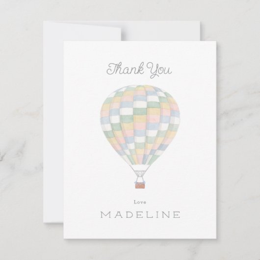 水カラーキルトホットエアバルーン赤ちゃんシャワー サンキューカード (正面)
