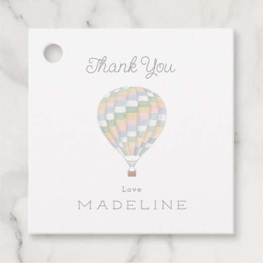 水カラーキルトホットエアバルーン赤ちゃんシャワー フェイバータグ (正面)