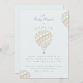 水カラーキルトホットエアバルーン赤ちゃんシャワー 招待状 (正面/裏面)