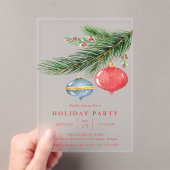 水カラークリスマスオーナメントパインホリデーパーティー アクリル招待状 (インサイチュ (ポータブル))