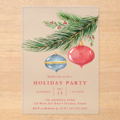 水カラークリスマスオーナメントパインホリデーパーティー アクリル招待状 (正面)
