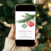 水カラークリスマスオーナメントパインホリデーパーティー 招待状