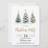 水カラークリスマスツリーグリーン金ゴールドホリデーパーティー 招待状 (正面)