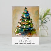水カラークリスマスツリー芸術的ゴールドフォイルカード 箔招待状 (立ち正面)