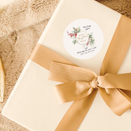 水カラークリスマスボタニカル名前をカスタムするホワイト ラウンドシール