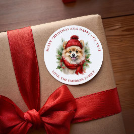 水カラークリスマスポメラニア犬犬 ラウンドシール