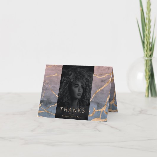 水カラーグラデーションオアシスモダン金ゴールド大学Grad サンキューカード (正面)