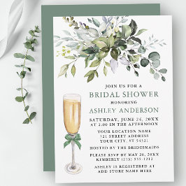 水カラーグリーンブライダルシャワーセージ緑ボウ 招待状