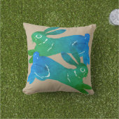 水カラーグリーンラビットハレカーキアニマルパターン アウトドアクッション (芝生)