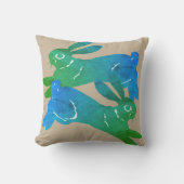 水カラーグリーンラビットハレカーキアニマルパターン アウトドアクッション (正面)