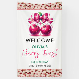 水カラーコケットさくらんぼ1st誕生日パーティー 横断幕