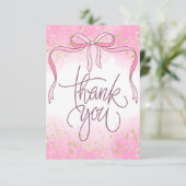 水カラーコケットピンクボウ金ゴールドグリッタースクリプト サンキューカード (スタンド正面)