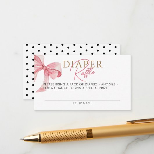 水カラーコケット弓おむつラッフルベビーシャワー エンクロージャーカード (正面/裏面インサイチュ)