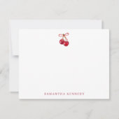 水カラーコケット弓及びさくらんぼ パーソナライズされた ノートカード (正面)