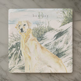 水カラーゴールデン誇りを持ったレトリエバードッグモノグラム ストーンコースター