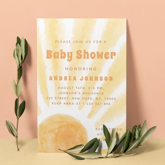 水カラーサンサンサンサンシャインイラストレーションベビーシャワー 招待状